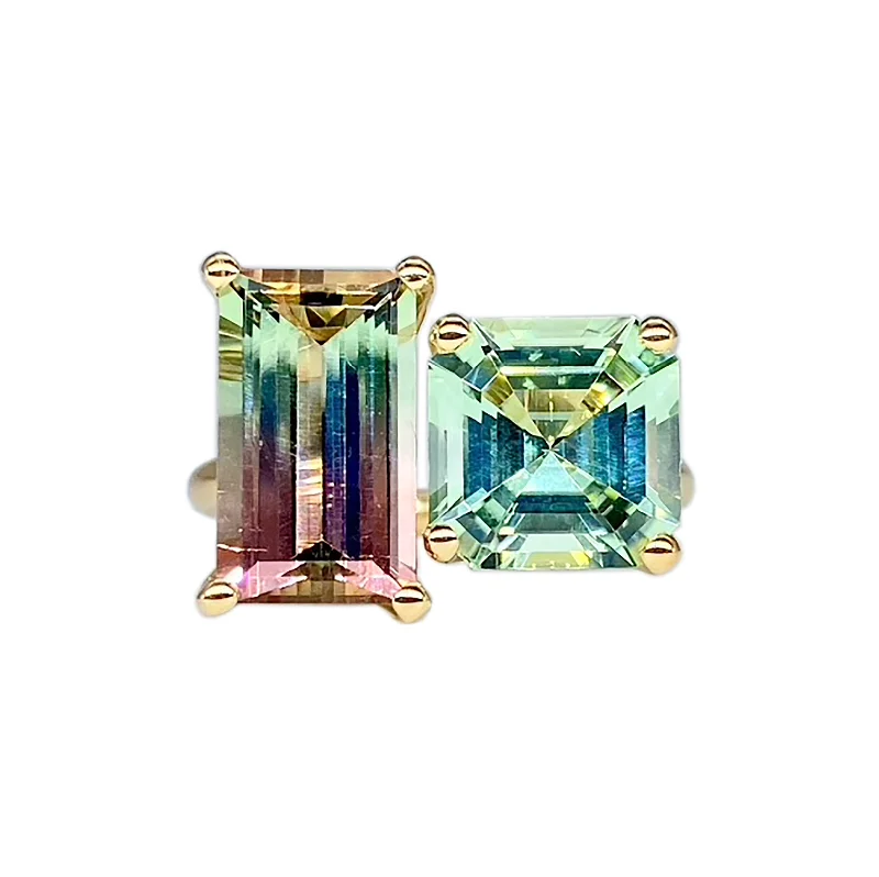 Big Savings On Your Favorite Jewelry Pieces One of a Kind Bold 2-Stone Ring with Bi-Color Tourmaline & Light Green Tourmaline