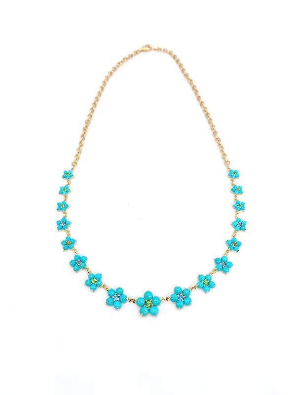 Shine Bright With Our Special Jewelry Promotions One of a Kind Sleeping Beauty Turquoise & Mixed Gemstone Tapered Daisy Chain Necklace