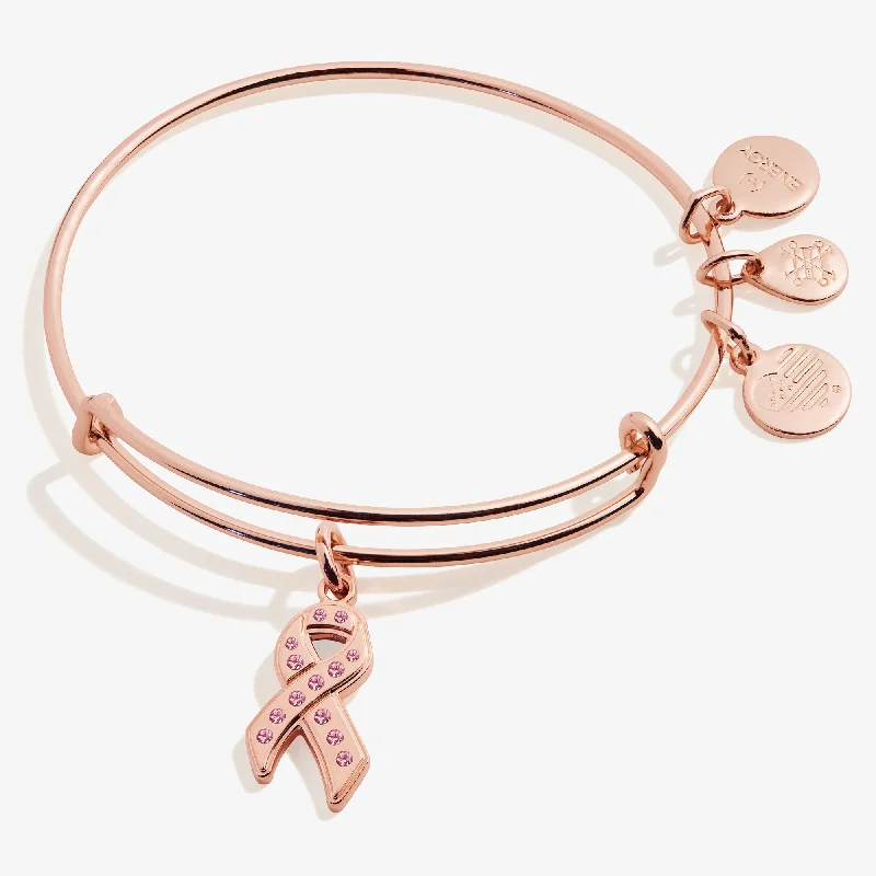 Special Jewelry Deals – Upgrade Your Collection Pavè Breast Cancer Awareness Ribbon Charm Bangle