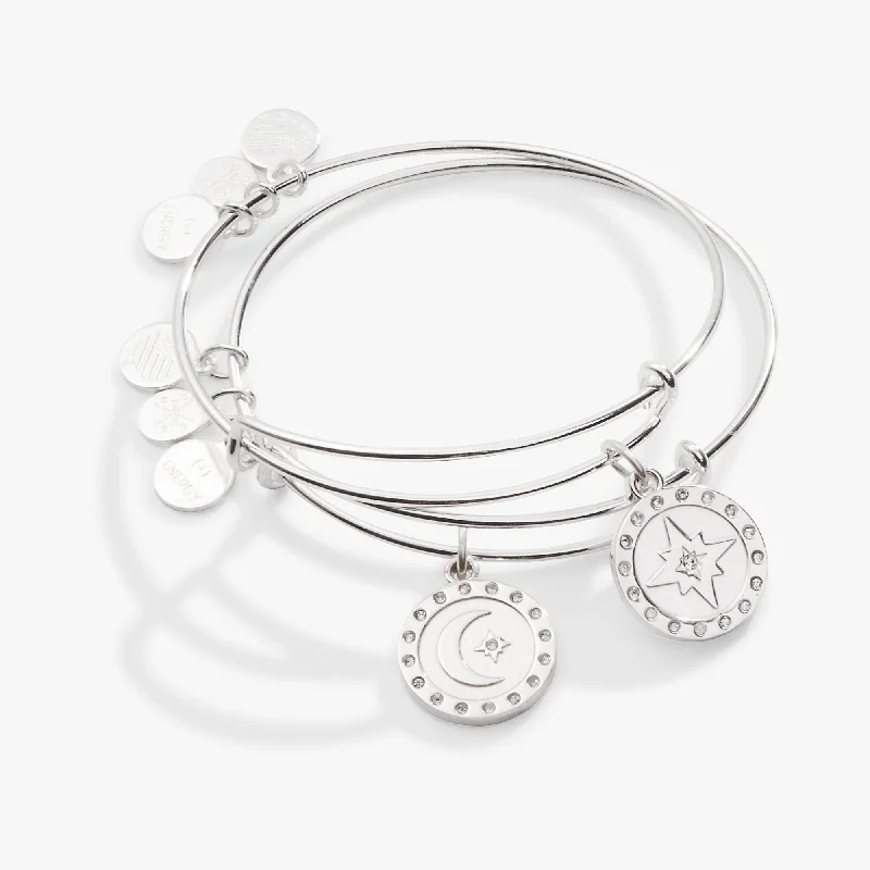 Unmissable Jewelry Clearance – Final Reductions Pavé North Star + Moon Charm Bangle, Set of 2