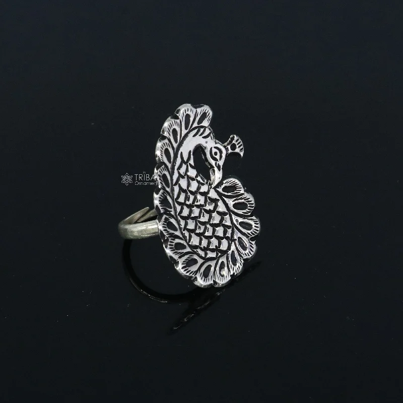 Dazzle In Elegance With Our Biggest Jewelry Sale Peacock design Indian Classical cultural 925 sterling silver adjustable ring, best tribal ethnic jewelry Navratri jewelry sr395 Dazzle In Elegance With Our Biggest Jewelry Sale Peacock design Indian Classical cultural 925 sterling silver adjustable ring, best tribal ethnic jewelry Navratri jewelry sr395