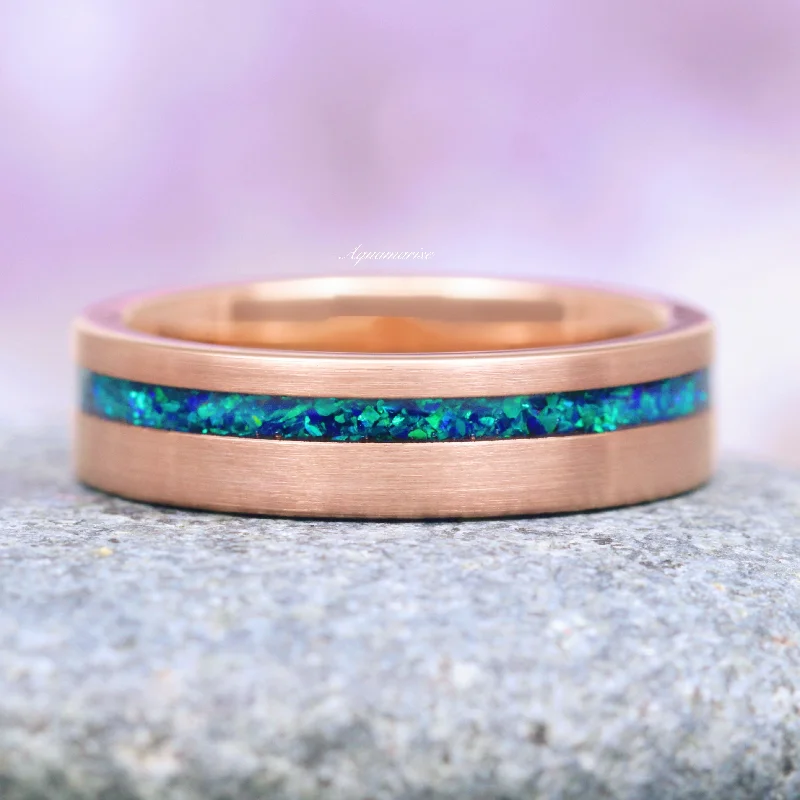 Elegant Jewelry At Unbeatable Offers – Shop Before It's Gone Peacock Fire Opal Wedding Band- 6MM Rose Gold Tungsten Elegant Jewelry At Unbeatable Offers – Shop Before It's Gone Peacock Fire Opal Wedding Band- 6MM Rose Gold Tungsten
