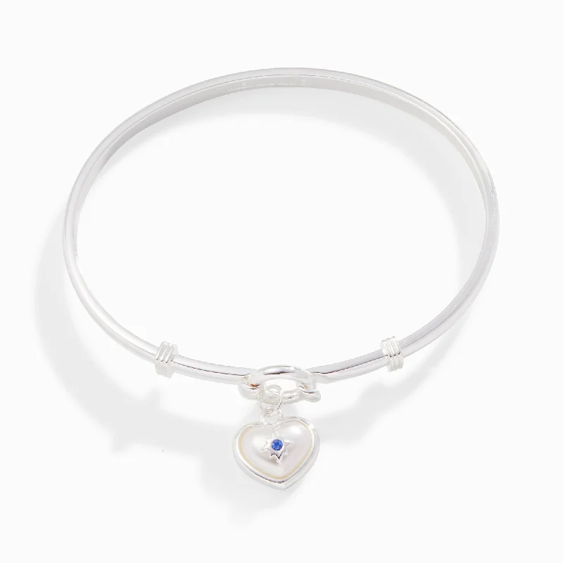 Timeless Jewelry, Timeless Savings – Don't Wait Pearl Heart + Sapphire Charm Clip Bangle