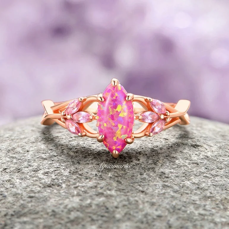 Unmissable Discounts On Timeless Jewelry Pieces Pink Fire Opal & Sapphire Celtic Knot Ring- 14K Rose Gold Vermeil Unmissable Discounts On Timeless Jewelry Pieces Pink Fire Opal & Sapphire Celtic Knot Ring- 14K Rose Gold Vermeil