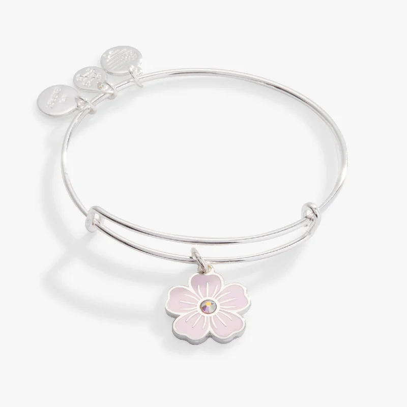 Flash Sale On Exquisite Jewelry – Don't Miss Out Pink Pansy and Crystal Charm Bangle Bracelet