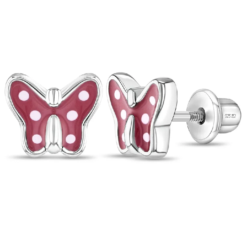 Upgrade Your Collection With Our Limited-Time Jewelry Sale Polka Dot Butterfly Baby / Toddler / Kids Earrings Screw Back Enamel - Sterling Silver