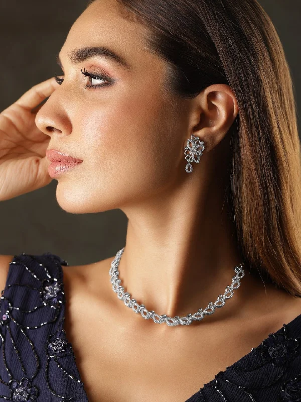 Discounted Luxury Jewelry – Shine Without The Splurge Rhodium-Plated Cubic Zirconia Studded Jewellery Set Discounted Luxury Jewelry – Shine Without The Splurge Rhodium-Plated Cubic Zirconia Studded Jewellery Set