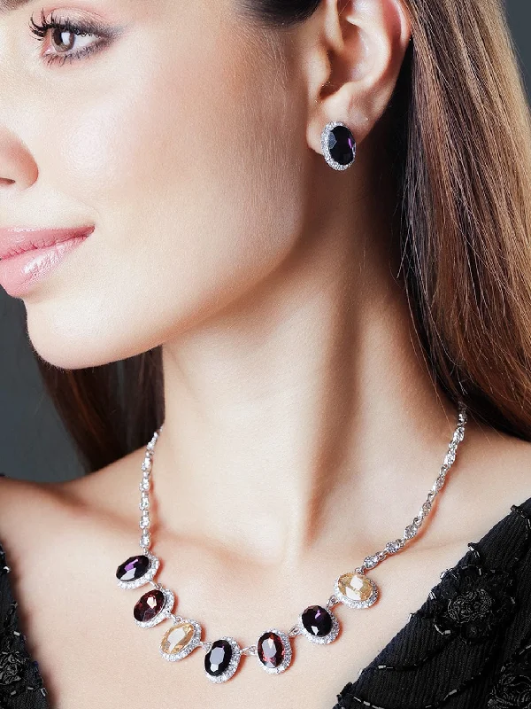 Elegant Designs, Unbeatable Discounts – Shop Jewelry Now Rubans Rhodium-Plated Multihued Zirconia Embellished Flowerlet Necklace set Elegant Designs, Unbeatable Discounts – Shop Jewelry Now Rubans Rhodium-Plated Multihued Zirconia Embellished Flowerlet Necklace set
