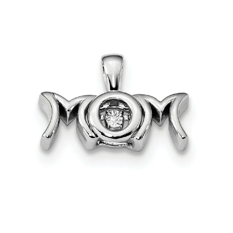 Premium Diamond Jewelry For Unforgettable Moments Rhodium Plated Sterling Silver & 0.03 Ctw Diamond MOM Pendant, 19mm