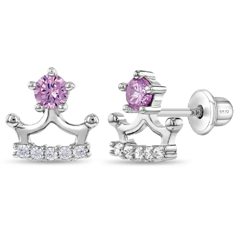Unbeatable Offers On Luxury And Everyday Jewelry Royal Affair Crown Kids / Children's / Girls Earrings Screw Back - Sterling Silver