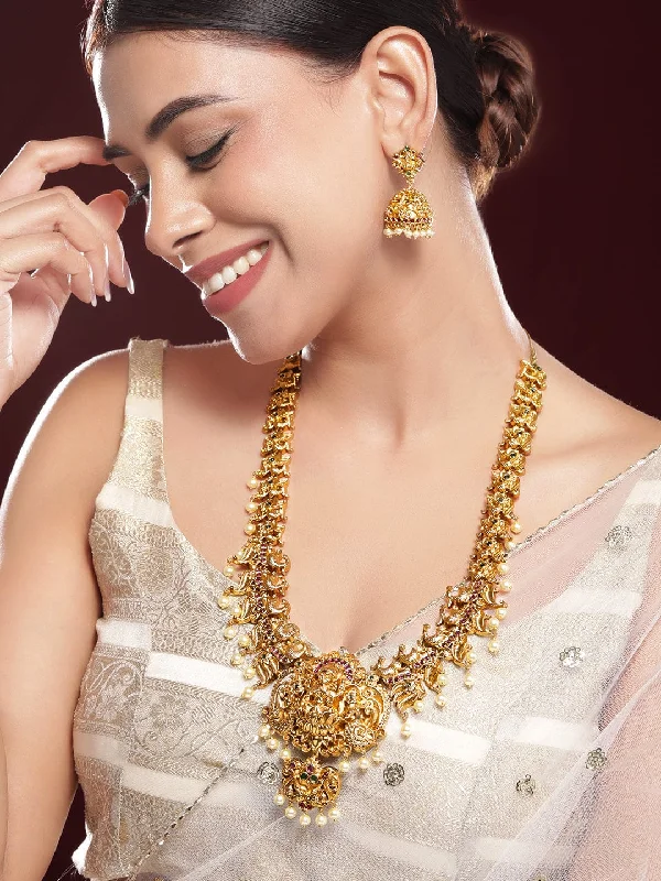 Stunning Jewelry Pieces At The Lowest Prices Ever Rubans 22K Gold-Plated Cubic Zicronia Divin Lakshmi Temple Necklace Set Stunning Jewelry Pieces At The Lowest Prices Ever Rubans 22K Gold-Plated Cubic Zicronia Divin Lakshmi Temple Necklace Set