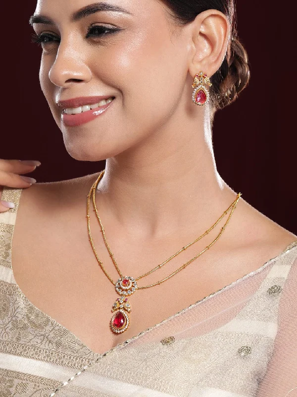 Exclusive Jewelry Markdowns – Limited-Time Offer Rubans 22K Gold-Plated Cubic Zirconia Studded Necklace and Earrings Exclusive Jewelry Markdowns – Limited-Time Offer Rubans 22K Gold-Plated Cubic Zirconia Studded Necklace and Earrings