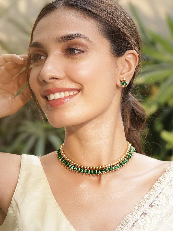Don't Miss These Dazzling Jewelry Discounts Rubans 22K Gold-Plated Emerald Green Stone Studded Traditional Necklace Set Don't Miss These Dazzling Jewelry Discounts Rubans 22K Gold-Plated Emerald Green Stone Studded Traditional Necklace Set