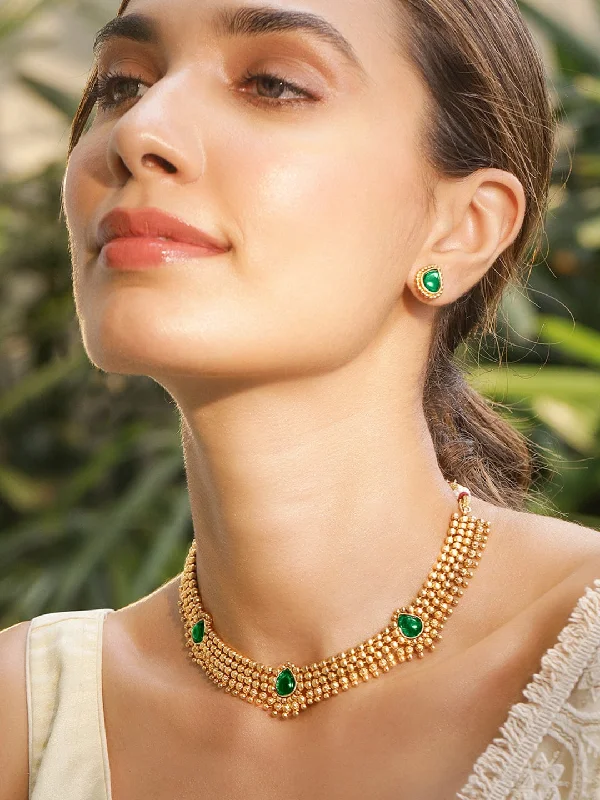 Elegant Necklaces And Bracelets At Limited-Time Offers Rubans 22K Gold-Plated Emerald Green Stone Studded Traditional Temple Jewelry Set Elegant Necklaces And Bracelets At Limited-Time Offers Rubans 22K Gold-Plated Emerald Green Stone Studded Traditional Temple Jewelry Set