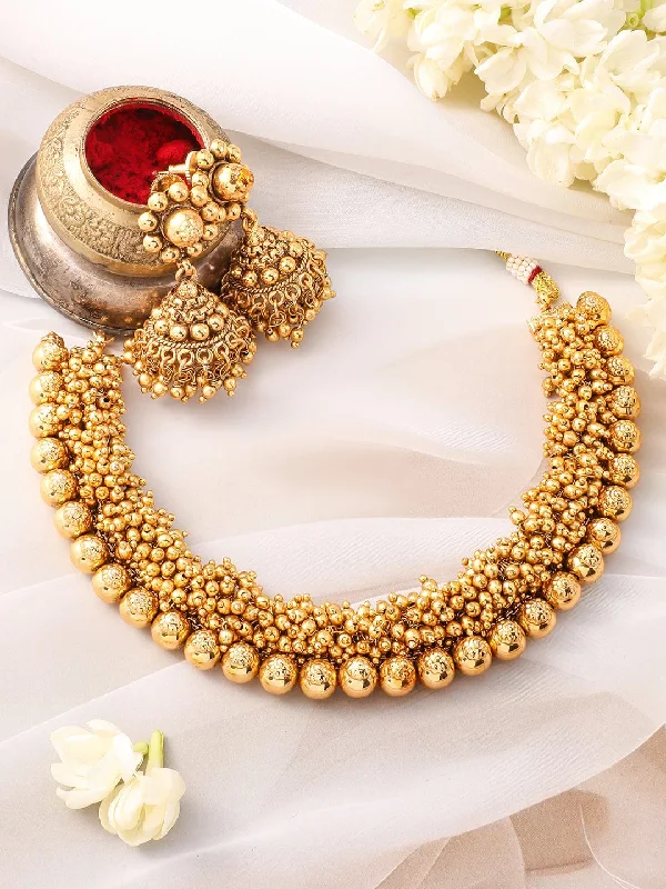 Shop High-Quality Jewelry At Jaw-Dropping Discounts Rubans 22K Gold-Plated Golden Beads Studded Beaded Traditional Jewellery Set Shop High-Quality Jewelry At Jaw-Dropping Discounts Rubans 22K Gold-Plated Golden Beads Studded Beaded Traditional Jewellery Set