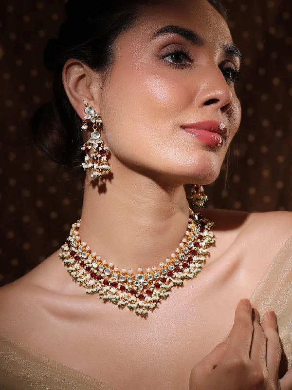 Modern Jewelry At Exclusive Discounts – Shop Today Rubans 24K Gold-Plated Pachi Kundan Studded Jewelry Set with Green, Red & White Bead Accents Modern Jewelry At Exclusive Discounts – Shop Today Rubans 24K Gold-Plated Pachi Kundan Studded Jewelry Set with Green, Red & White Bead Accents
