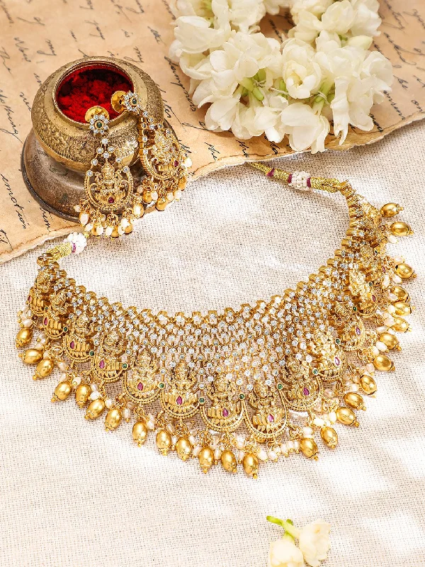 Flash Sale On Elegant Jewelry – Don't Miss Out Rubans 22K Gold-Plated Pink Green & Cubic Zirconia Divine Lakshmi Temple Choker Set Flash Sale On Elegant Jewelry – Don't Miss Out Rubans 22K Gold-Plated Pink Green & Cubic Zirconia Divine Lakshmi Temple Choker Set