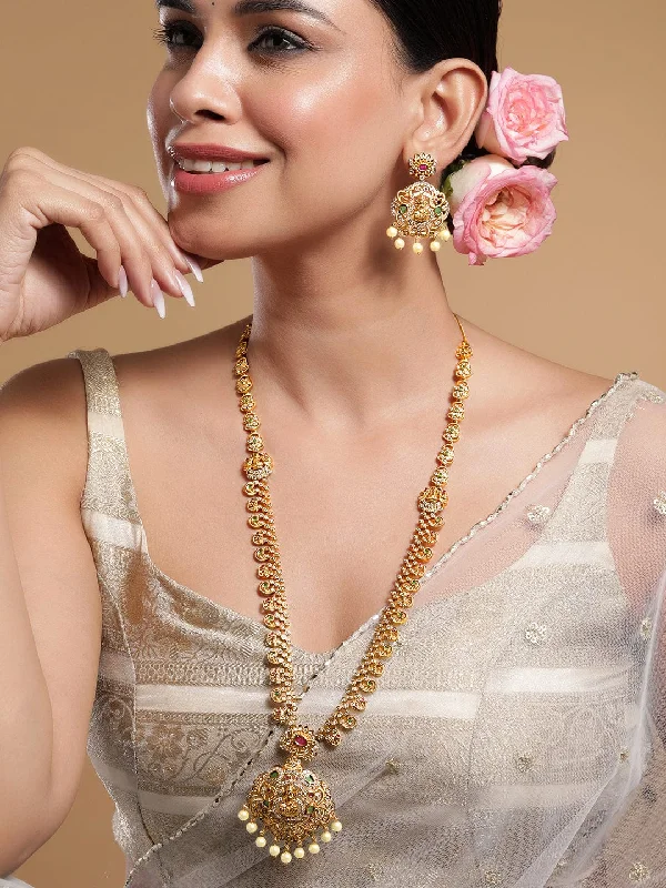 Exclusive Jewelry Sale – Shine For Less Rubans 22K Gold-Plated Ruby & Emerald Cubic Zirconia Studded Divine Lakshmi Temple Jewellery Set with Pearl Drops Exclusive Jewelry Sale – Shine For Less Rubans 22K Gold-Plated Ruby & Emerald Cubic Zirconia Studded Divine Lakshmi Temple Jewellery Set with Pearl Drops
