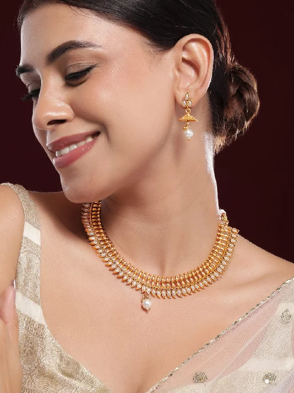 Unmissable Jewelry Clearance – Final Reductions Rubans 22K Gold-Plated White Kundan & Pearl Drop Traditional Jewellery Set Unmissable Jewelry Clearance – Final Reductions Rubans 22K Gold-Plated White Kundan & Pearl Drop Traditional Jewellery Set