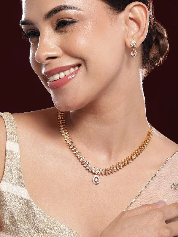 Shop Stylish Jewelry Now And Save Big Rubans 22KT Gold-Plated Cubic Zirconia Stone Studded Jewellery Set Shop Stylish Jewelry Now And Save Big Rubans 22KT Gold-Plated Cubic Zirconia Stone Studded Jewellery Set