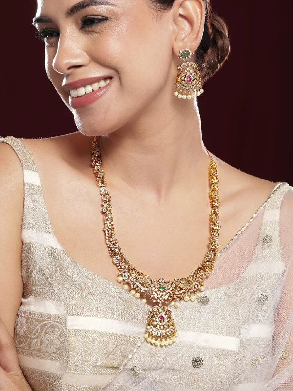 Your Perfect Accessory Now At The Best Price Rubans 22KT Gold-Plated Cubic Zirconia Stone Studded & Pearls Beaded Jewellery Set Your Perfect Accessory Now At The Best Price Rubans 22KT Gold-Plated Cubic Zirconia Stone Studded & Pearls Beaded Jewellery Set