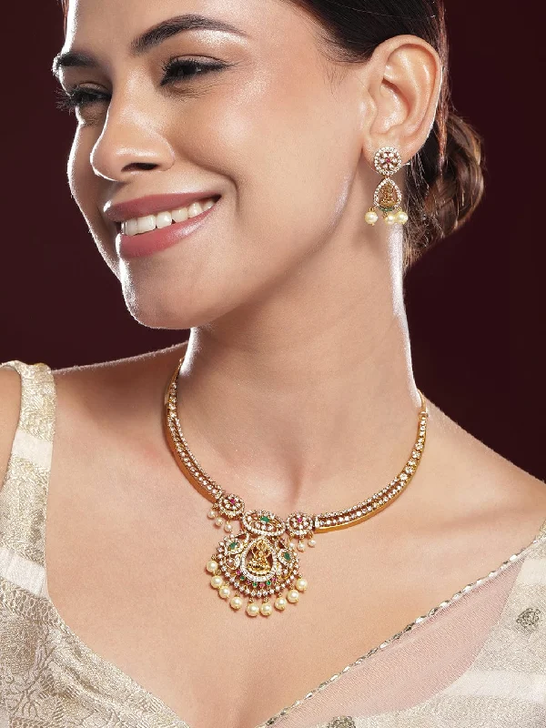 Shine In Style – Shop Jewelry Discounts Today Rubans 22KT Gold-Plated Cubic Zirconia Studded & Beaded Lakshmi Goddess Jewellery Set Shine In Style – Shop Jewelry Discounts Today Rubans 22KT Gold-Plated Cubic Zirconia Studded & Beaded Lakshmi Goddess Jewellery Set
