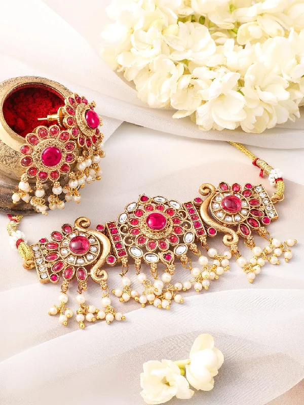 Best Jewelry Sale – Shop Exclusive Designs Now Rubans 22KT Gold-Plated Kundan Stone Studded & Pearls Beaded Choker Jewellery Set Best Jewelry Sale – Shop Exclusive Designs Now Rubans 22KT Gold-Plated Kundan Stone Studded & Pearls Beaded Choker Jewellery Set