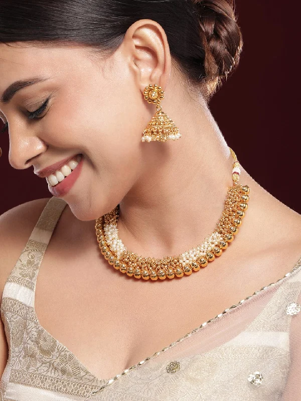 Dainty And Elegant Jewelry Now At Reduced Prices Rubans 22KT Gold-Plated Pearls Beaded Traditional Jewellery Set Dainty And Elegant Jewelry Now At Reduced Prices Rubans 22KT Gold-Plated Pearls Beaded Traditional Jewellery Set