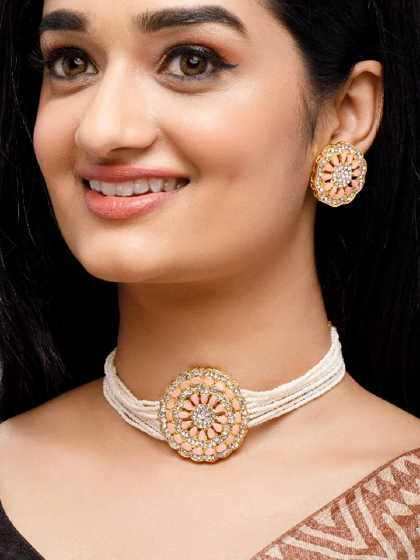 Flash Sale On Stunning Jewelry – Don't Miss Out Rubans Gold-Plated Orange Stone-Studded Cream Beaded Jewellery Set Flash Sale On Stunning Jewelry – Don't Miss Out Rubans Gold-Plated Orange Stone-Studded Cream Beaded Jewellery Set