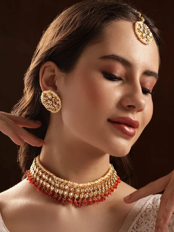 Luxury Jewelry At Budget-Friendly Prices – Grab Yours Now Rubans Kundan Choker Set with Red Beads Luxury Jewelry At Budget-Friendly Prices – Grab Yours Now Rubans Kundan Choker Set with Red Beads