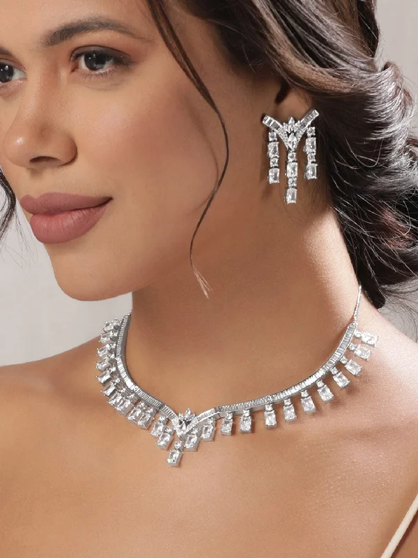 Affordable Elegance – Premium Jewelry At Special Prices Rubans Rhodium Plated crystal zirconia studded dazzling necklace set Affordable Elegance – Premium Jewelry At Special Prices Rubans Rhodium Plated crystal zirconia studded dazzling necklace set