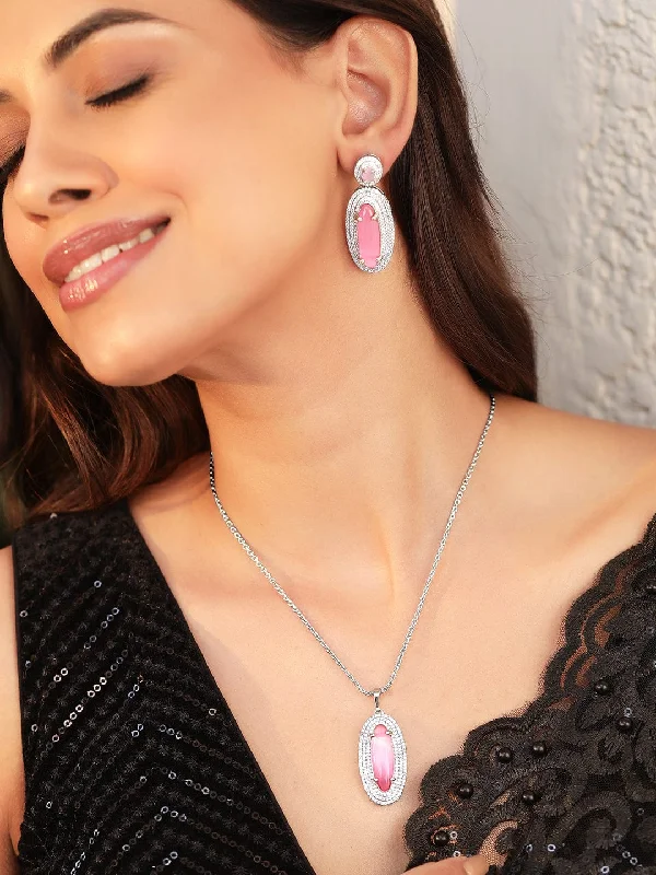 Personalized Jewelry Sale – Unique Gifts At Low Prices Rubans Rhodium plated Pink Crystal Zirconia studded Statement pendant Set Personalized Jewelry Sale – Unique Gifts At Low Prices Rubans Rhodium plated Pink Crystal Zirconia studded Statement pendant Set