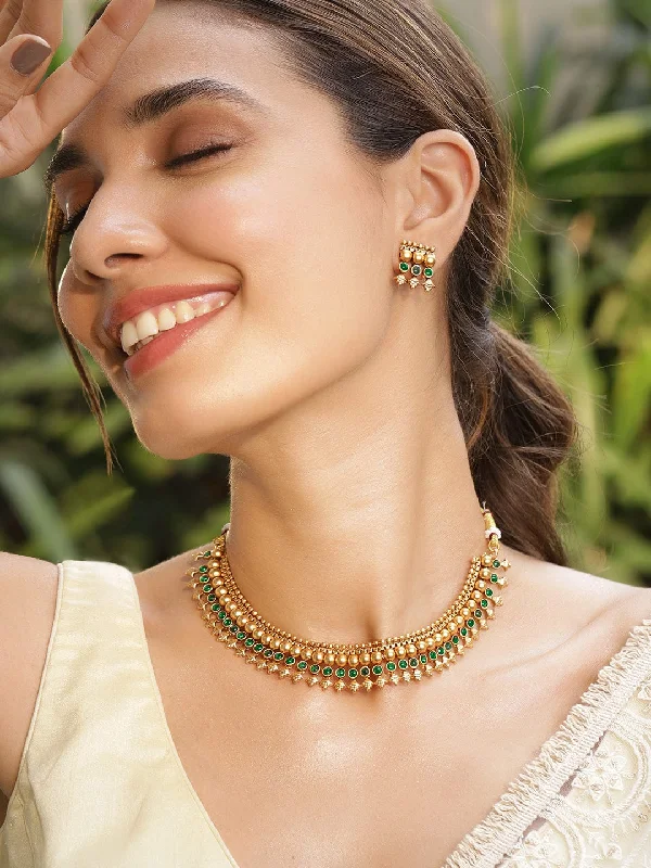 Best Jewelry Deals – Shop Premium Pieces At Great Prices Rubans 22K Gold-Plated Emerald Green Stone Studded Golden Beaded Traditional Necklace Set Best Jewelry Deals – Shop Premium Pieces At Great Prices Rubans 22K Gold-Plated Emerald Green Stone Studded Golden Beaded Traditional Necklace Set