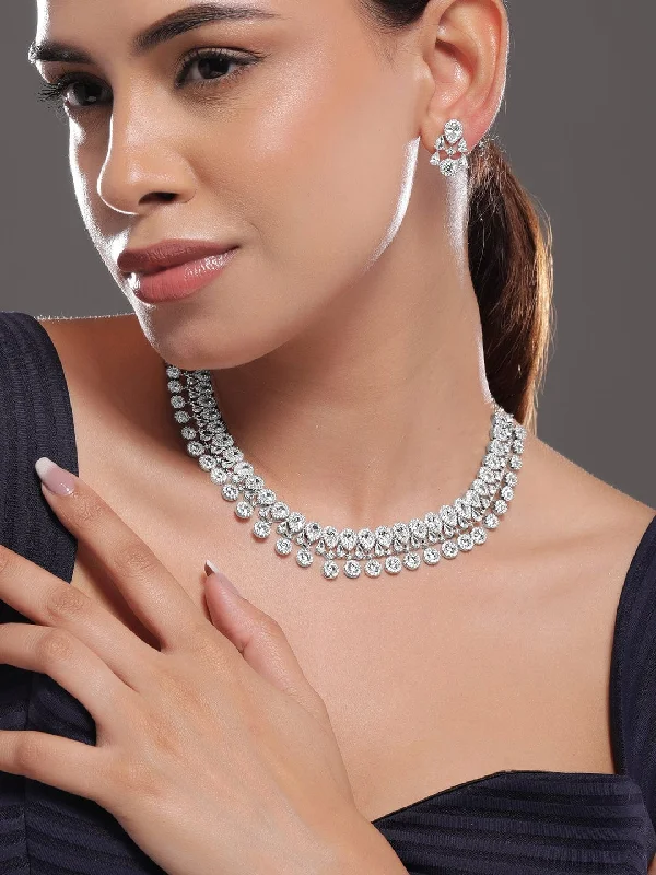 Breathtaking Jewelry At Limited-Time Savings Rubans Silver-Plated Cubic Zirconia Studded Jewellery Set Breathtaking Jewelry At Limited-Time Savings Rubans Silver-Plated Cubic Zirconia Studded Jewellery Set