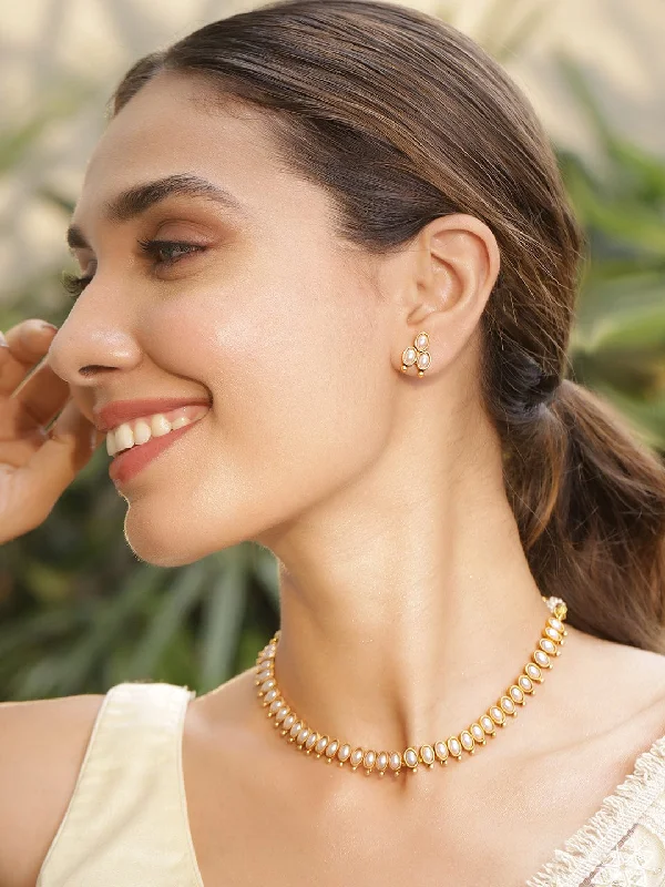 Huge Savings On Timeless Jewelry Collections 22KT Gold Plated Brass Metal With White Beads Studded Necklace Set. Huge Savings On Timeless Jewelry Collections 22KT Gold Plated Brass Metal With White Beads Studded Necklace Set.