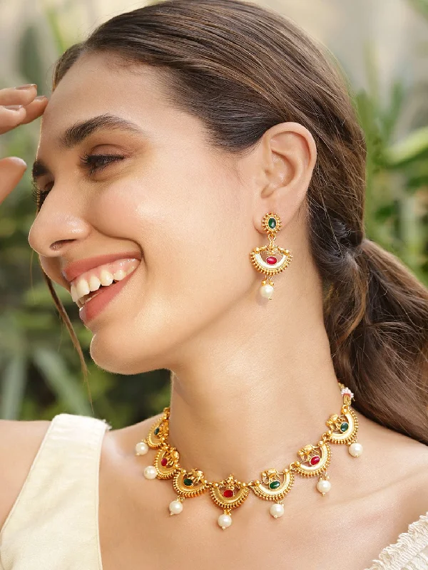 Personalized Jewelry Sale – Meaningful Gifts At Great Prices 22KT Gold Plated Brass Red And Green Stone Studded Pearls Hanging Jewellery Set Personalized Jewelry Sale – Meaningful Gifts At Great Prices 22KT Gold Plated Brass Red And Green Stone Studded Pearls Hanging Jewellery Set