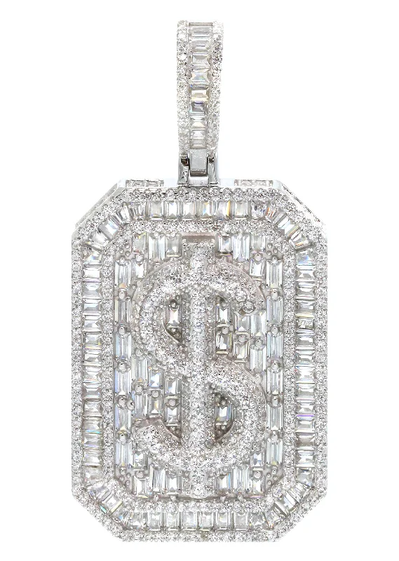 Premium Jewelry Now Available At Special Discounts Silver Pendant - Silver Baguette Money Sign Dog Tag Pendant | Appx 16.6 Grams Premium Jewelry Now Available At Special Discounts Silver Pendant - Silver Baguette Money Sign Dog Tag Pendant | Appx 16.6 Grams