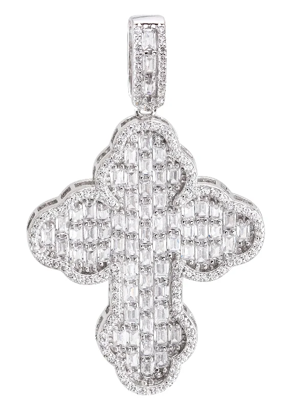 Personalized Jewelry Sale – Meaningful Gifts At Great Prices Silver Pendant - White Gold Cross Baguette Pendant | Appx 6.6 Grams