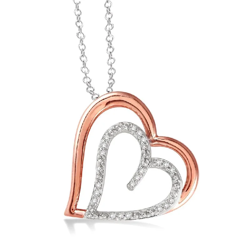 Final Call For Exquisite Jewelry At Reduced Rates Sterling Silver 14K Rose Gold Overlay Diamond Heart Pendant Necklace