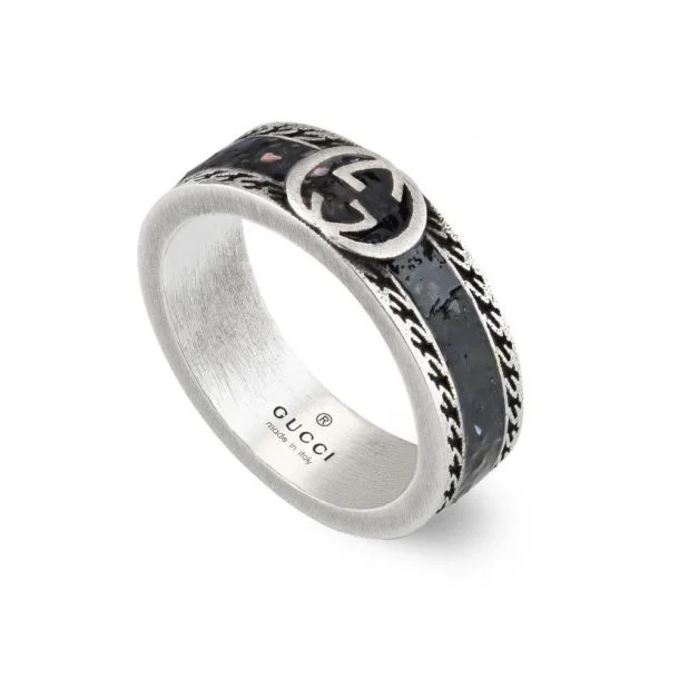 Shop Dazzling Jewelry At The Best Prices STSLVR GUCCI BLACK ENAMEL INTERLOCKING G RING