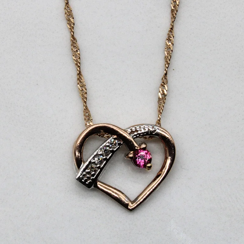 Synthetic Pink Sapphire & Diamond Heart Pendant Necklace | 0.06ct, 0.02ctw | 17" |