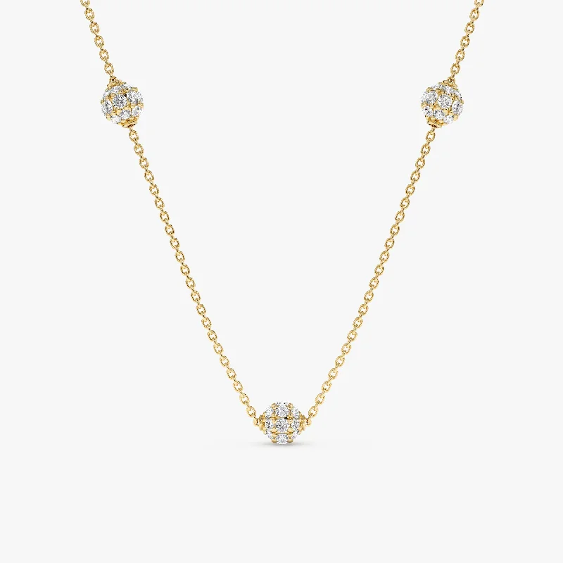 Triple Diamond Ball Station Necklace, Olivia