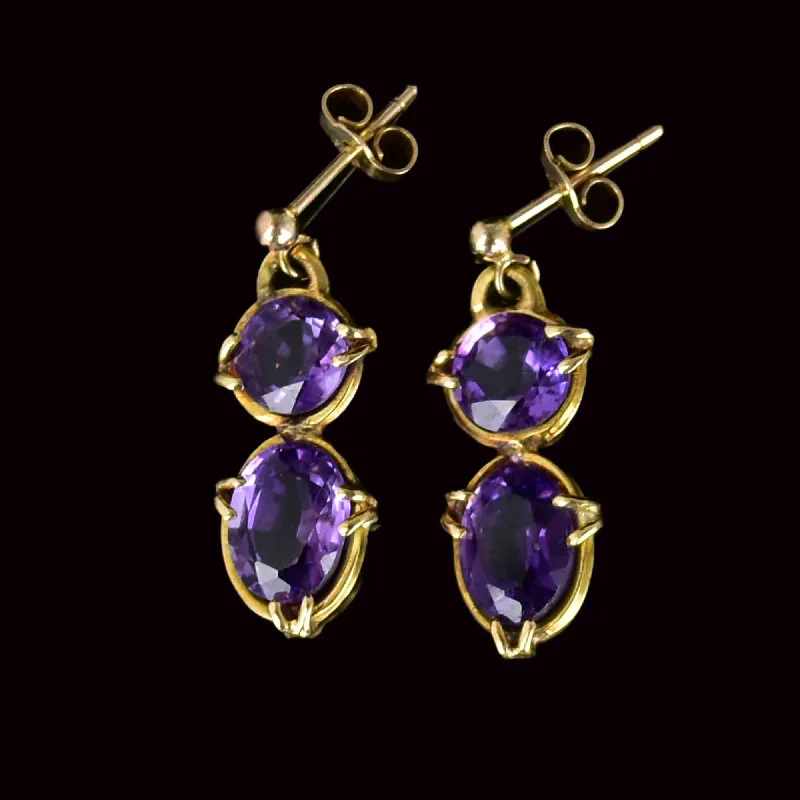 Vintage Gold Large Amethyst Stud Drop Earrings