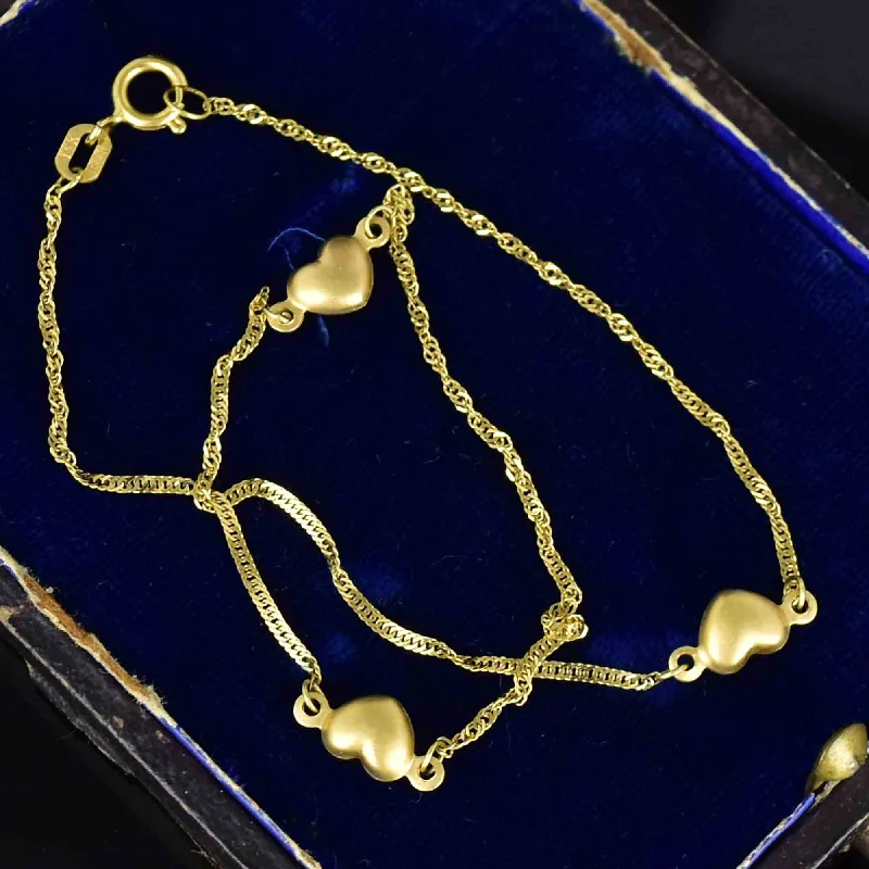 Vintage Solid 14K Gold Puffy Heart Ankle Bracelet