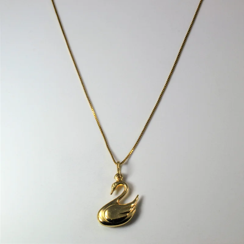 Yellow Gold Swan Pendant Necklace | 18"|